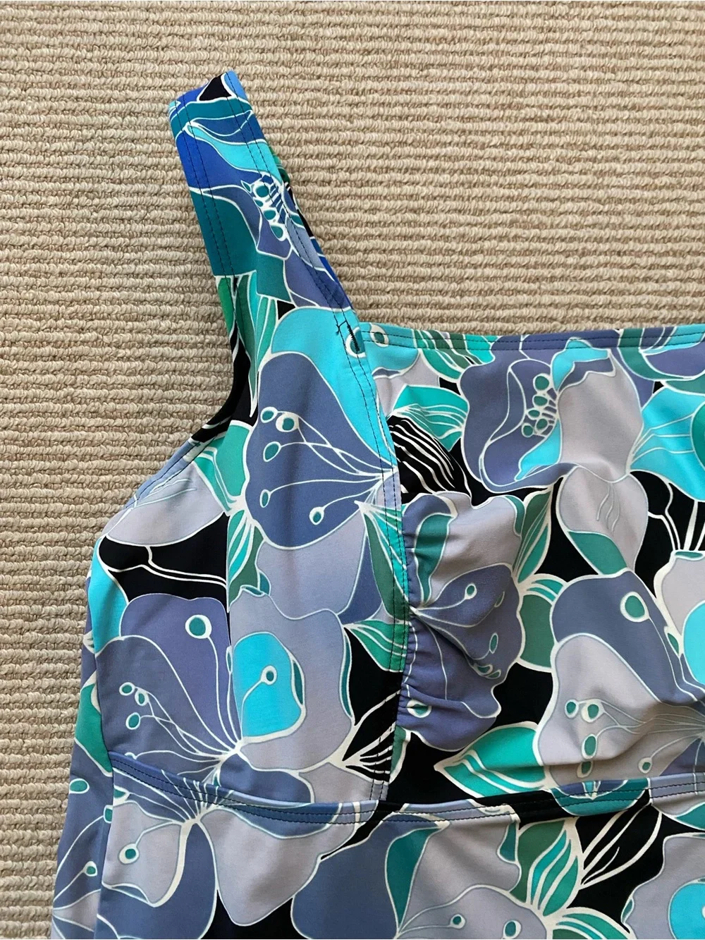 Lands' End Tankini Top Swimsuit Underwire Black Teal Turquoise Size 18W